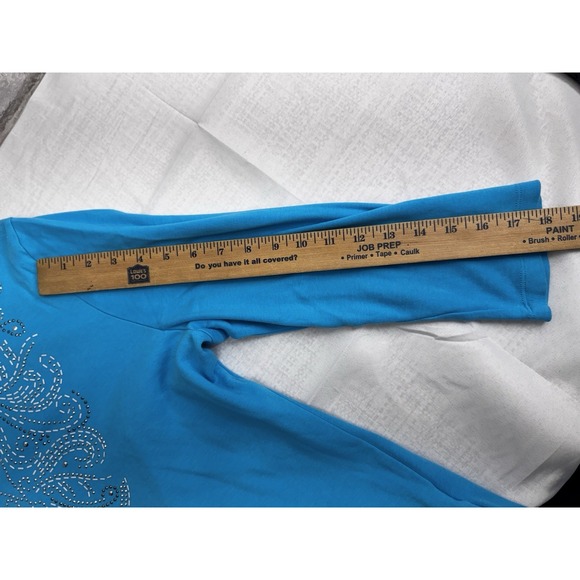 JM Collection Embellished V Neckline Popover Top 3/4-Sleeve Turquoise Size L - Picture 12 of 12